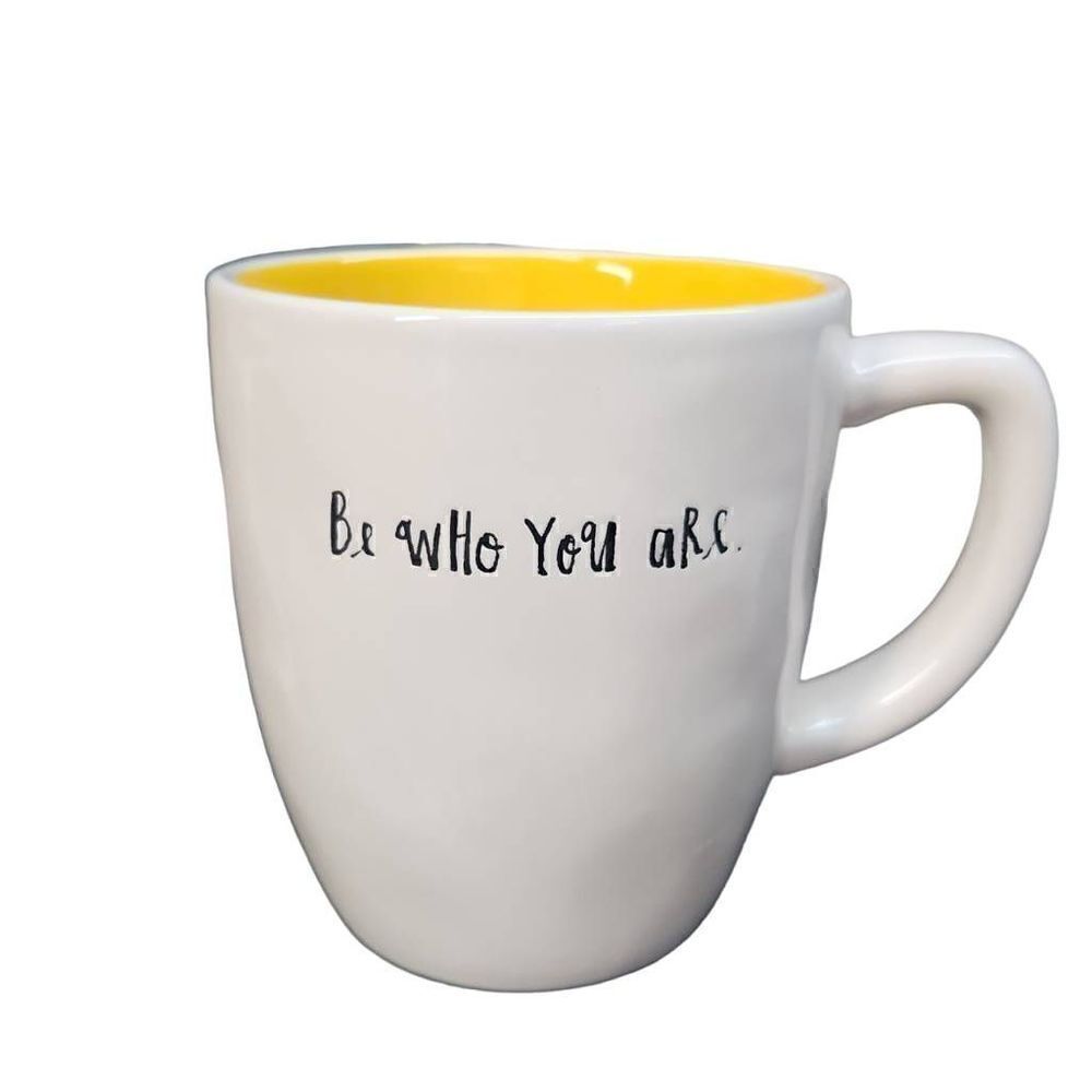 Rae Dunn White Yellow "Be Who You Are" Coffee Mug